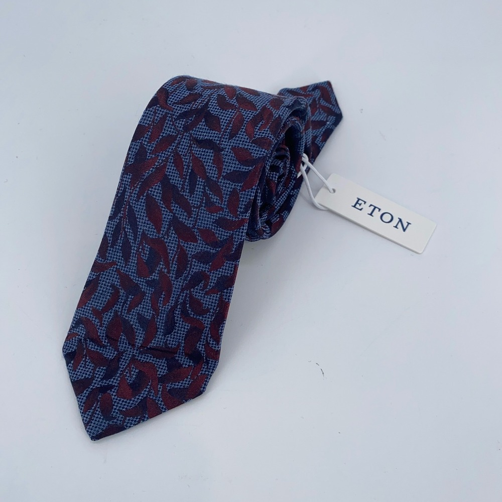 Eton Tie Mens One Size Blue Red Tea Floral Leaf Silk Luxury Classic Necktie NWT